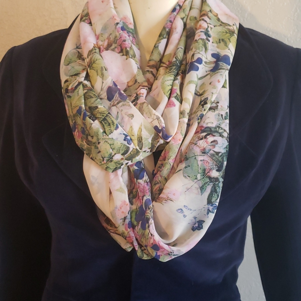 Floral bird sheer beautiful infinity scarf Large